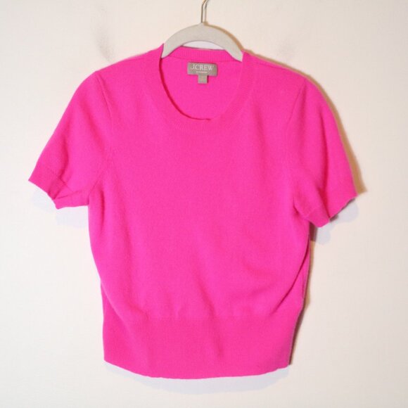 J Crew 100% Cashmere "Shrunken" T Shirt Bright Pink Women Small Pullover Crew - Picture 1 of 6